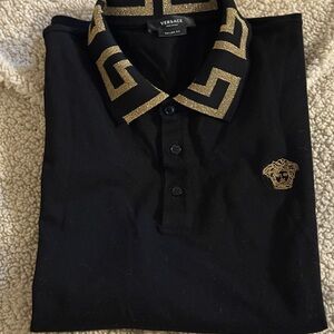 Versace Men's Polo with Black and Gold Accents